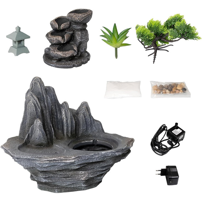 Lemodo Фонтан для дому LED 3-рівневий Настільний Фонтан Фен Шуй з підсвіткою, Водоспад, Оволожувач повітря, Декор для вітальні, спальні, офісу, 27x19x33 см (Савана)