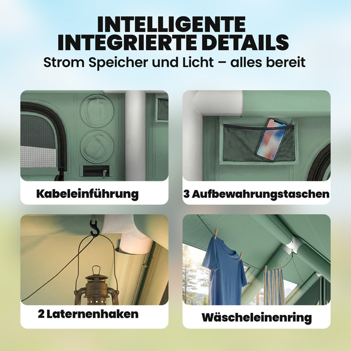 Надувний намет для 8-10 осіб, швидке встановлення, всесезонний, водонепроникний, стійкий до подряпин, з отвором для димоходу та вікном у даху