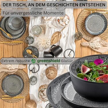 Набір посуду SÄNGER Sydney (36 предметів) | Набір тарілок на 12 осіб | Темно-сірий, стійкий до подряпин | VALUE COLLECTION