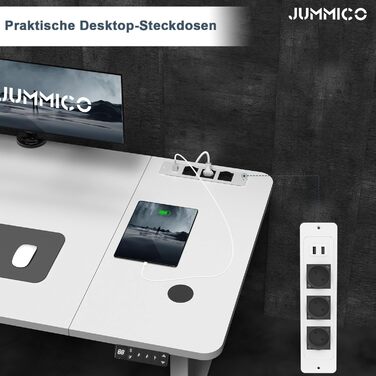 Електричний стіл JUMMICO з регулюванням висоти, бездрожною зарядкою та євро-розеткою USB, 160x80 см (білий)