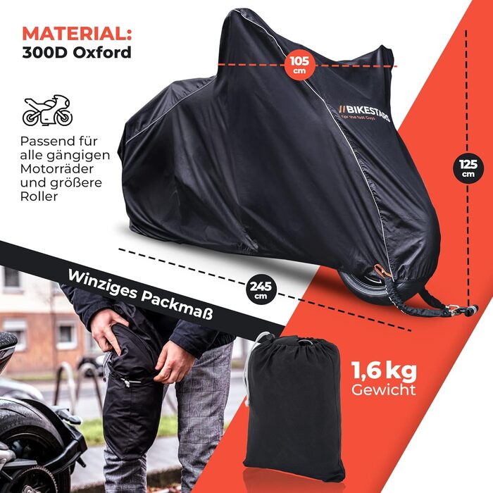 Чохол для мотоцикла BIKESTARS - водонепроникний і зимонепроникний - Oxford 300D - 245x105x125см