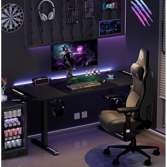 ULTRADESK Стол для роботи та ігор, регульована висота, електричний, 140x68 см, з XL-кілимком для миші (зелений)