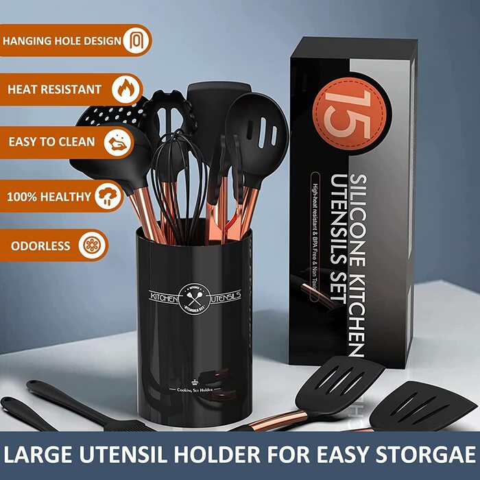 Набір кухонних аксесуарів Umite Chef 15 предметів, силікон, антипригарне покриття, червоно-золота ручка