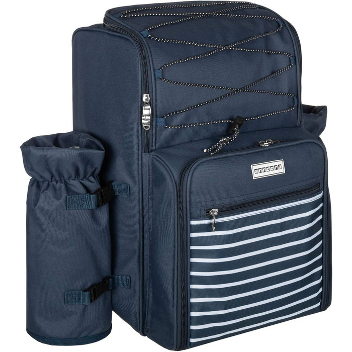 Рюкзак для пікніка Andora на 4 особи з інтегрованою сумкою-холодильником, зелений, з аксесуарами (темно-синій, білий)