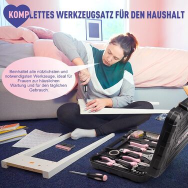 Набір інструментів Sundpey 148 предметів в кейсі - рожевий, з викрутками, ключами, плоскогубцями та тестером напруги для дому та майстерні