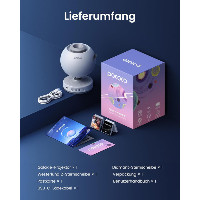POCOCO Зоряний Проектор Sternenhimmel: LED Галактика, Планетарій для Дітей та Дорослих, Нічник Aurora з 2 Дисками, Таймером, для Розслаблення