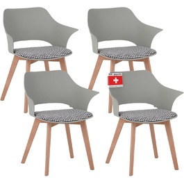 Набір з 4 стільців Albatros для їдальні Aalborg, білий - масивна букова ніжка, скандинавський ретро-дизайн, зручний стільчик-чаша. Елегантний кухонний стілець, стілець для їдальні до столу білий (зелений)