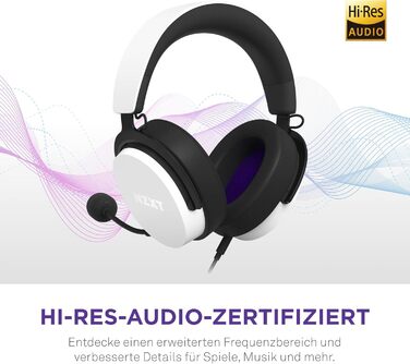 Дротова ігрова гарнітура для ПК NZXT - Hi-Res Audio, DTSX, легка, знімний мікрофон, біла