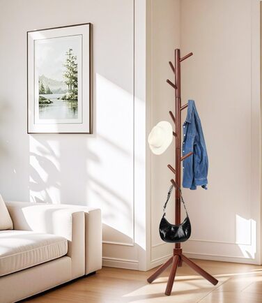 Дерев'яний вішак для одягу з буку, 9 гачків, 3 положення по висоті, для одягу, шапок, шарфів, сумок (білий/коричневий)