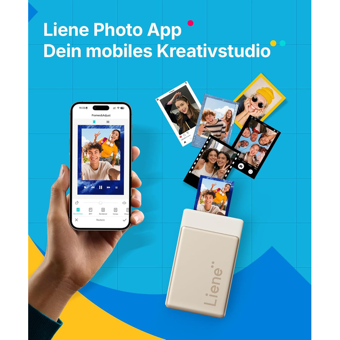 Портативний міні-фотопринтер Liene Pearl N200 Pro з кольоровою сублімацією, 50 фото (5x7,6 см), 5 стрічок, Bluetooth, 300 dpi, для iPhone & Android, акумулятор, золотий колір