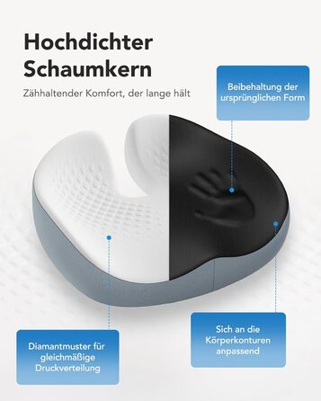 Подушка для офісного крісла HUANUO: велика подушка з піною Memory Foam. Зняття напруги з попереку та куприка. Підходить для офісних крісел, авто та інвалідних візків. Ідеально для тривалого сидіння. Нековзна поверхня.