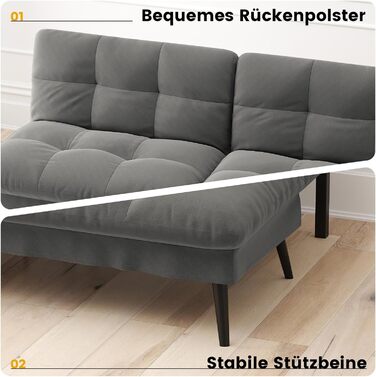 Диван-ліжко LUCKRACER 3-місний з регулюванням кута нахилу, сірий, для вітальні та квартири