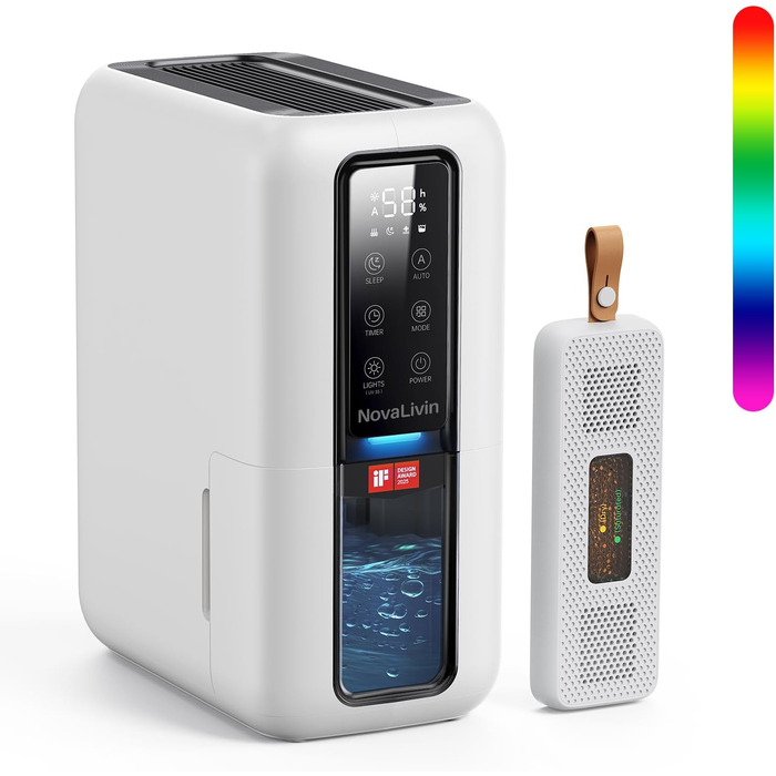 Електричний осушувач повітря з 2L баком та контролем вологості - тихий, для ванної кімнати, шафи. Білий та чорний кольори