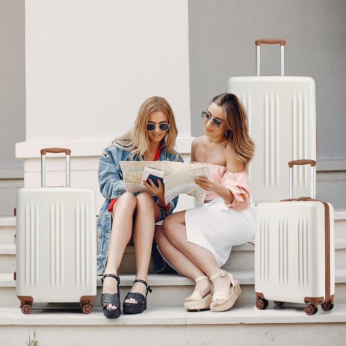 KONO Чемодан ручної поклажі на коліщатках, розширюваний, 55x39x20 см, з жорстким корпусом, 37 л, з TSA-замком, колір бежево-коричневий, розмір L (65 см)