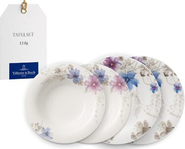 Кавовий сервіз Villeroy & Boch Mariefleur Gris Basic на 6 осіб (18 предметів), порцеляновий сервіз з квітами, преміум-якість