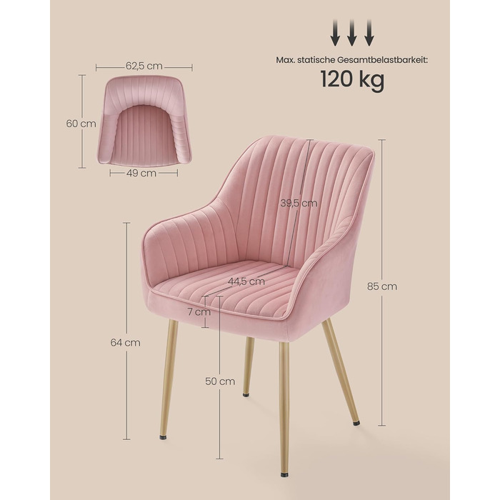 Крісло SONGMICS для обідньої кімнати/кухні, з м'яким сидінням та підлокітниками, з металевими ніжками, сіре-чорне, до 120 кг, сіт (1 шт.)