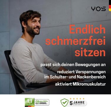 Офісний стілець YOS S5 з підтримкою спини та голови, чорний. Ergonomічний стілець до 150 кг, Made in Germany