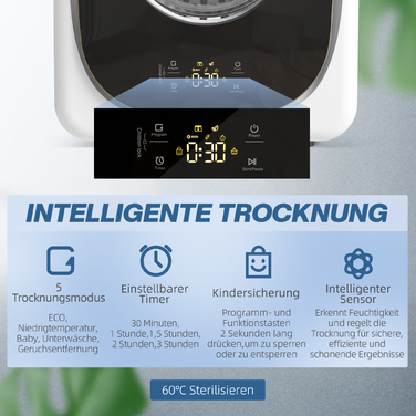 Сушарка для білизни 4 кг, компактний дизайн, 5 режимів, таймер, білий+чорний