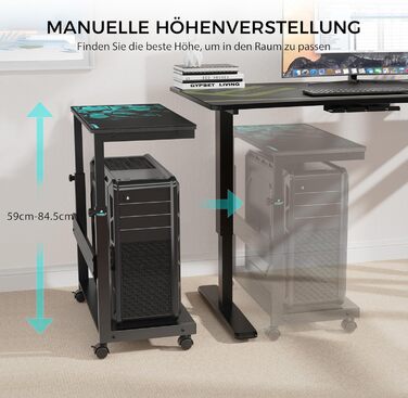 Підставка для комп'ютера EUREKA ERGONOMIC, регульована по висоті, ATX, для CPU, під стіл, з коліщатками, з підкладкою під мишу, чорна