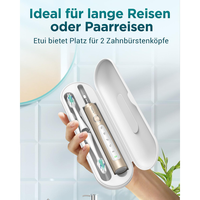 Електрична зубна щітка для дорослих і дітей - звукова, 8 насадок (3 типи), 90 днів роботи, 5 режимів, 50000VPM, кейс для подорожей, таймер (Золота)