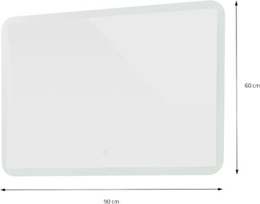 Дзеркало для ванної кімнати ML-Design з LED-підсвічуванням, 90 x 60 см, скло, сенсорне керування