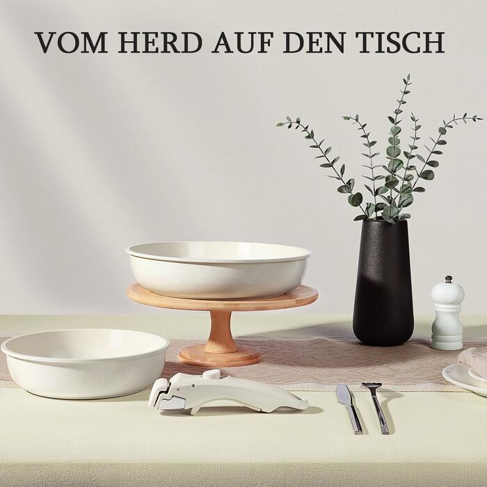 Набір посуду GiPP 11-ти частинний з знімним ручками, антипригарне покриття з кераміки, для індукційних плит, сумісний з духовкою, білий