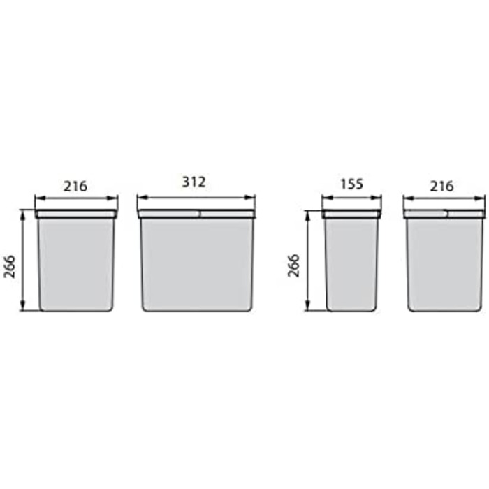 Контейнер для переробки кухонного ящика, висота 266, 2x15l 2x7l, темно-сірий пластик, пластик H 266 мм (2x15 л 2X7 л) контейнер