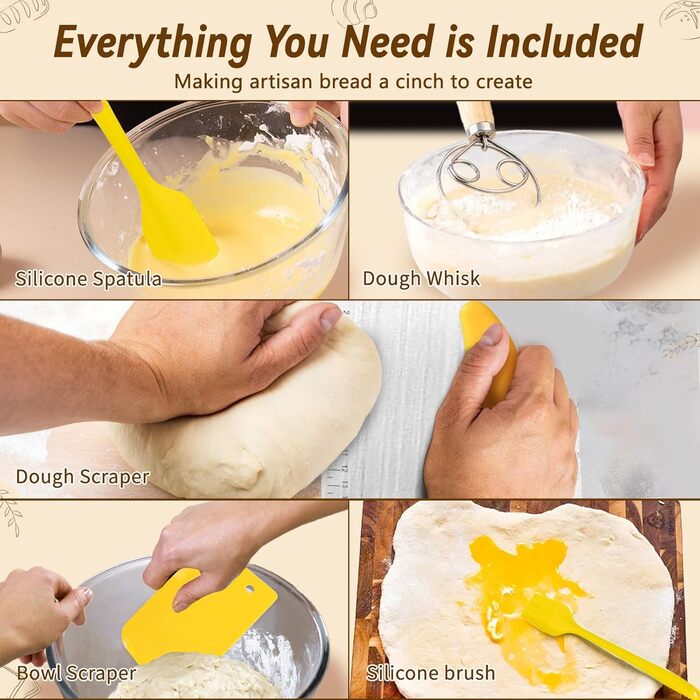 Набір для закваски: повний комплект з банкою, формами для перевірки закваски (9 дюймів кругла, 10 дюймів овальна), 18 аксесуарів для випічки, подарунок для професіоналів та домашніх пекарів