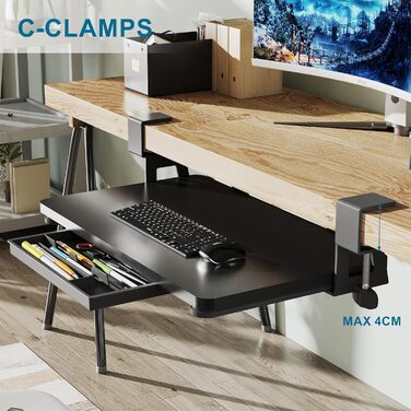 Підставка для клавіатури ETHU, висувна, 50x30 см, з кріпленням C, для монтажу під столом, ергономічна, чорна