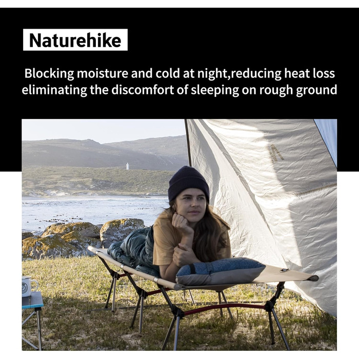 Польове ліжко Naturehike Ultralight: складане кемпінгове ліжко, витримує до 150 кг, регульована висота, бежеве