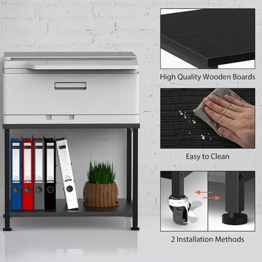 Підставка для принтера Smusei біла, 2-рівнева, з роликами, дерев'яна, для офісу, дому, школи, 42 x 30 x 35 см