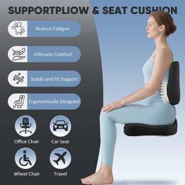 Ортопедична подушка для сидіння та підтримки попереку, ергономічна подушка з піною з пам'яті для інвалідного візка, автокрісла та офісного крісла, для зняття навантаження, полегшення болю, підтримки попереку та стегна при тривалому сидінні