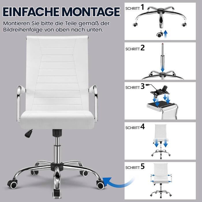Офісне крісло Yaheetech з підлокітниками, офісний стіл, крісло для начальника, комп'ютерне крісло з високою спинкою, робоче крісло з функцією гойдання, біле, до 136 кг