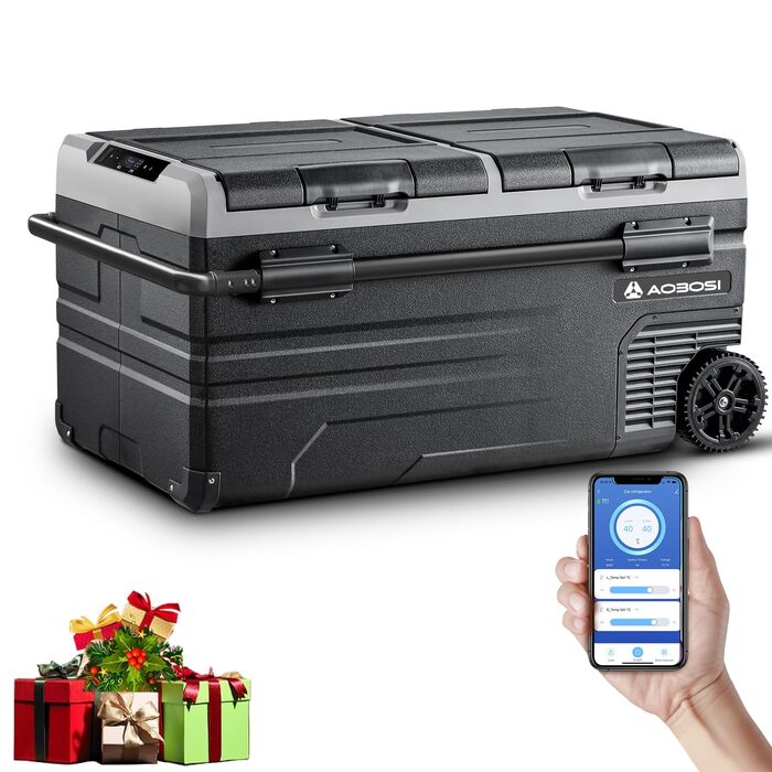 Автомобільний компресорний холодильник AAOBOSI 45л з Wi-Fi, USB-зарядкою, LED-підсвіткою 12/24V/220V для авто, кемпінгу, подорожей