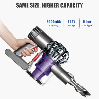 Змінна батарея EVARY 6000 мАг для Dyson V6, сумісна з DC62/DC58/DC59/DC61, в т.ч. 2 фільтри щітка