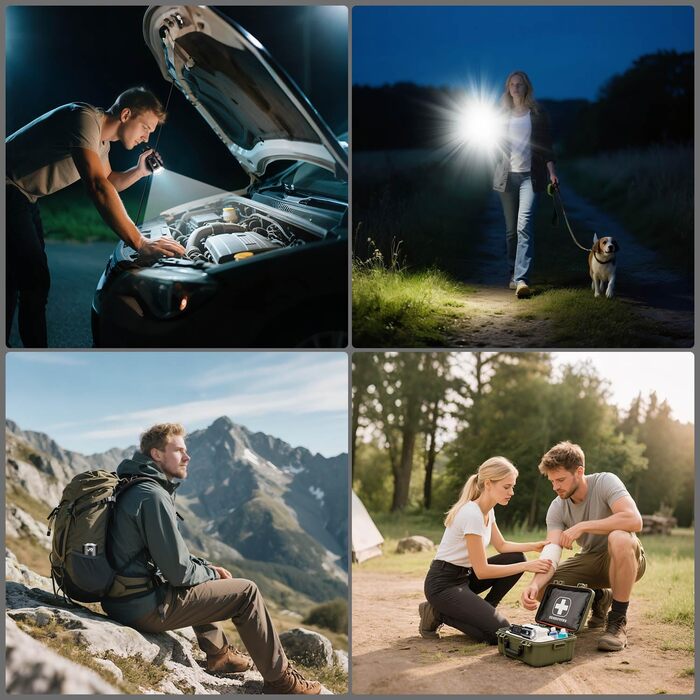 Потужний LED ліхтар JAY-PARK 500000 Люмен, акумулятор 10800 мАг, LCD-дисплей заряду, 5 режимів світла, зум, водонепроникний IPX7, чорний матовий — для кемпінгу та походів