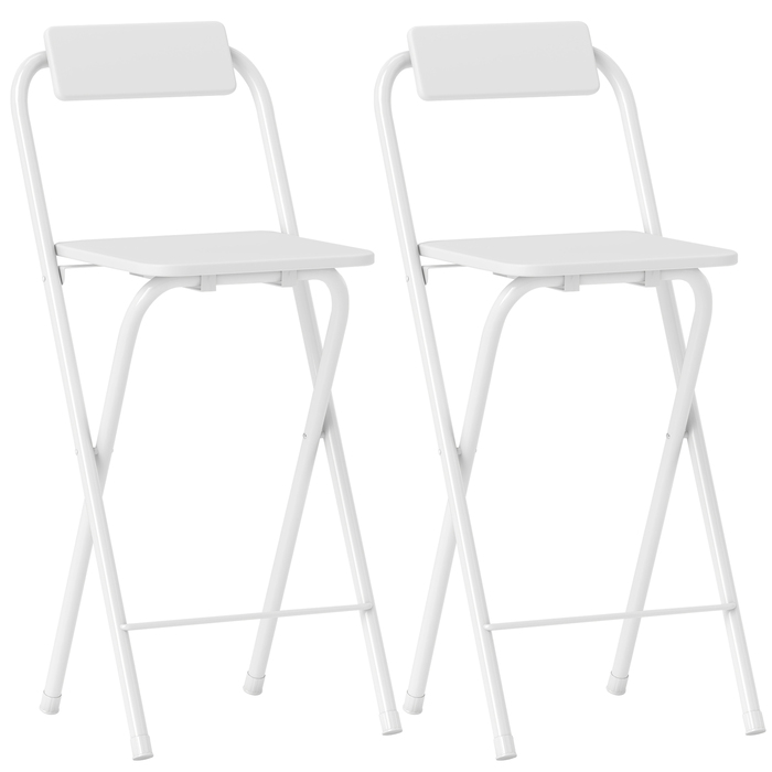 Набір барних стільців (2 шт.), складні, з металевим каркасом, спинкою та підніжкою, для кухні, 37 x 45 x 87 см, білі