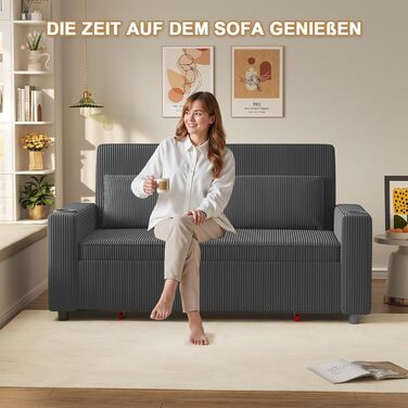 Диван-ліжко JUMMICO 2-місний розкладний сірий з подушками та підсклянниками для вітальні та спальні 75x160x93 см
