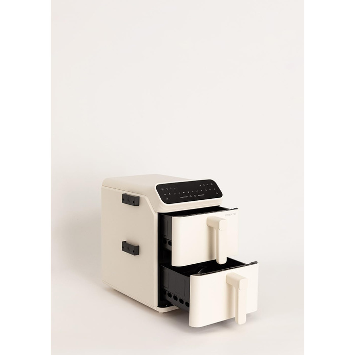 Фритюрниця без олії повітряного приготування 4.2L з пароваркою / Об'єм 5-6 порцій, 6 програм, скляна корзина, регулювання часу та температури, 1300W (11.2L ДУАЛЬНА СТАК, Кремовий білий)