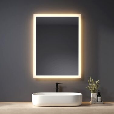 Дзеркало для ванної кімнати з підсвічуванням LED 80x60 см, тепле біле світло 3000K, монтаж вертикально/горизонтально