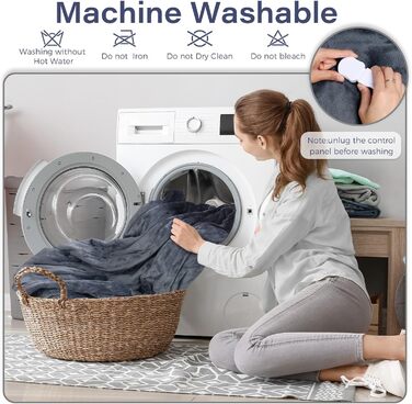 Електрична гріюча ковдра з автоматичним вимкненням, 10 температурних режимів, таймер до 9 годин, фланель та шерпа 160 x 130 см, придатна для прання в машині, захист від перегріву, сіра ковдра для софи та офісу 160x130CM