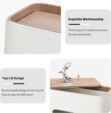 Скляниця для серветок GORESE з підносом, шкіряна, для офісу, дому, авто, ванної кімнати. Білий колір