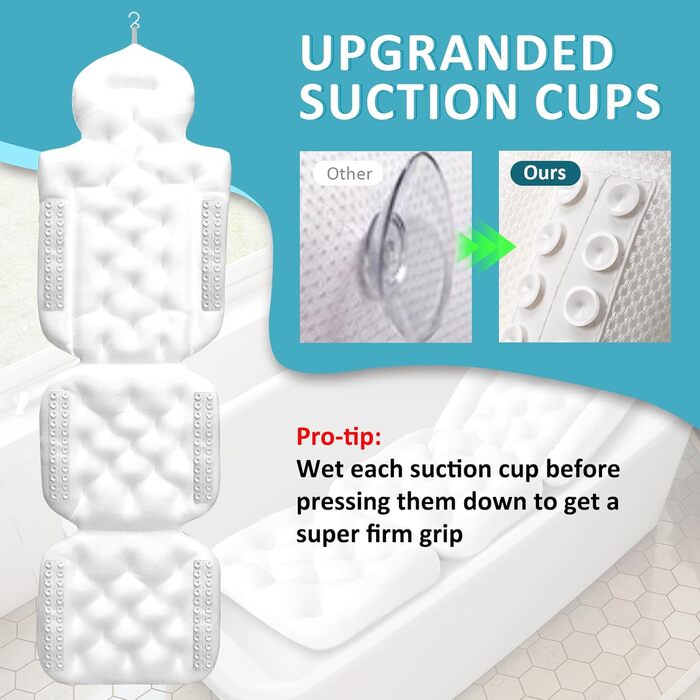 Подушка для ванни Luxus для тіла з сіткою та присосками, підтримка голови, шиї та спини - 3D Air Mesh, білий