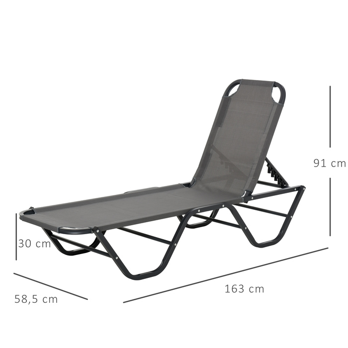 Outsunny Шезлонг Beach Lounger 5-ярусний Alu Garden Lounger Relax Lounger Texteline Grey Black 163x58.5x91см для саду та тераси