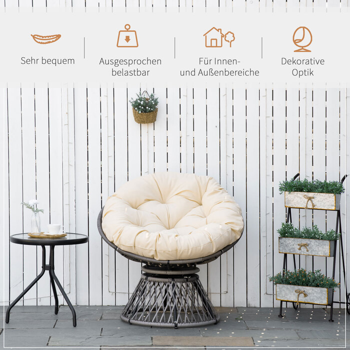 Крісло-гойдалка Outsunny Papasan, плетене крісло, м'яке сидіння, ротанг з штучного волокна, поворотне, металевий каркас, 87 x 97 x 90 см, бежеве