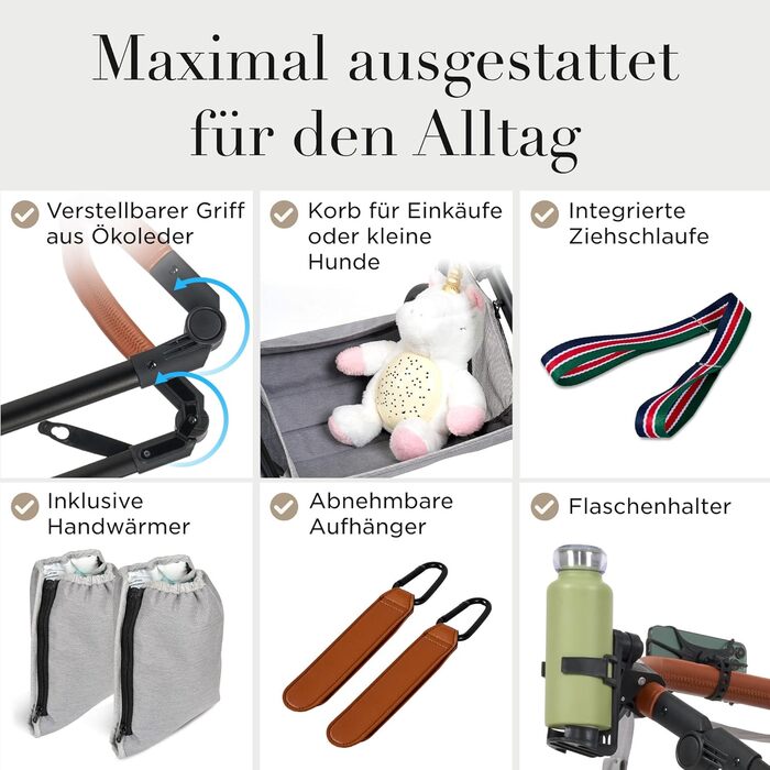 Дитяча коляска 3 в 1 з автокріслом та люлькою | Коляска для новонароджених з 5-точковим ременем безпеки | Кольори: світло-оливковий та світло-сірий без Isofix