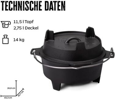 Набір голландської печі Grillfürst Dutch Oven BBQ DO 9 (9 л) з кришкою 35 см, підставкою, очищувачем та пастою для догляду + 2 шт. голландська піч Grillfürst DO 12 XXL