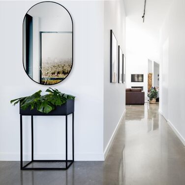 Дзеркало настінне овальне HOKO Design 45x75 см з металевим каркасом матовий чорний. Можлива вертикальна та горизонтальна установка. Для ванної кімнати, коридору, спальні.