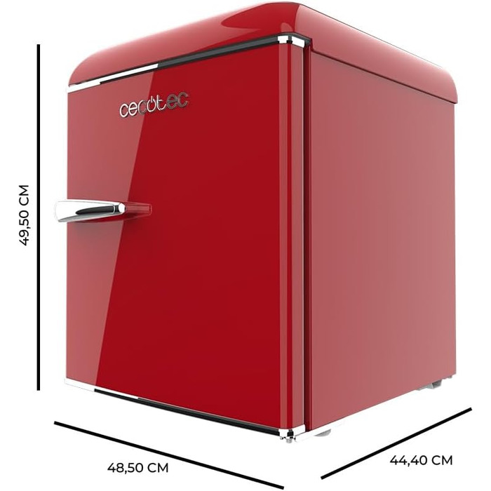 Міні-холодильник Cecotec Bolero CoolMarket TT Origin 45L червоний. Холодильник міні, з Icebox, LED-підсвічуванням, хромованою ручкою, відкривачем для пляшок, вінтажний стиль.