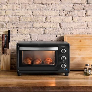 Електрична піч Cecotec Bake&Toast 2300 Black, 23 л, 1500 Вт, до 230°C, 3 режими (гриль, під-нагрів, комбінований), скляна дверцята, таймер 60 хв, піддон для крихт. Чорний колір